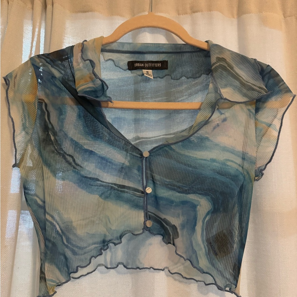 Urban Outfitters Blue Sheer/Mesh Women's Top